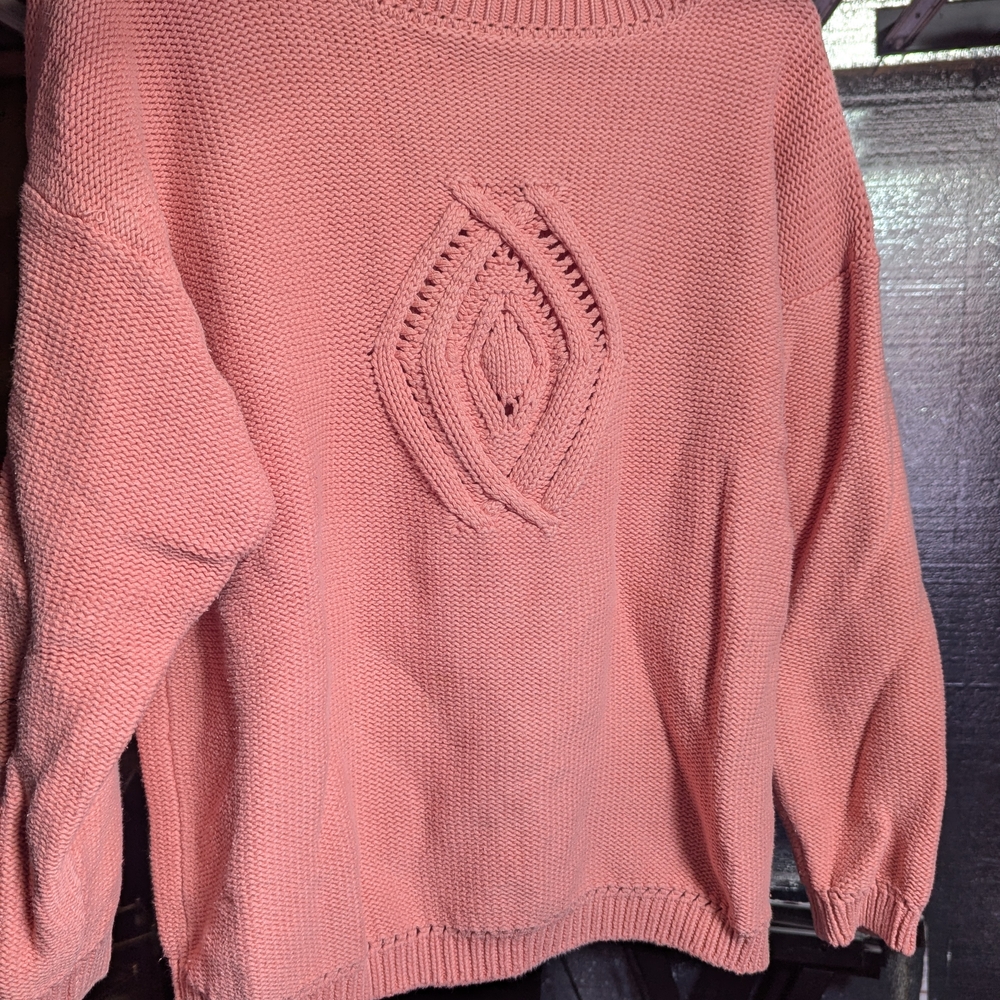 Eddie Bauer Rose Pink Knit Crewneck Sweater with Front Lace Detail